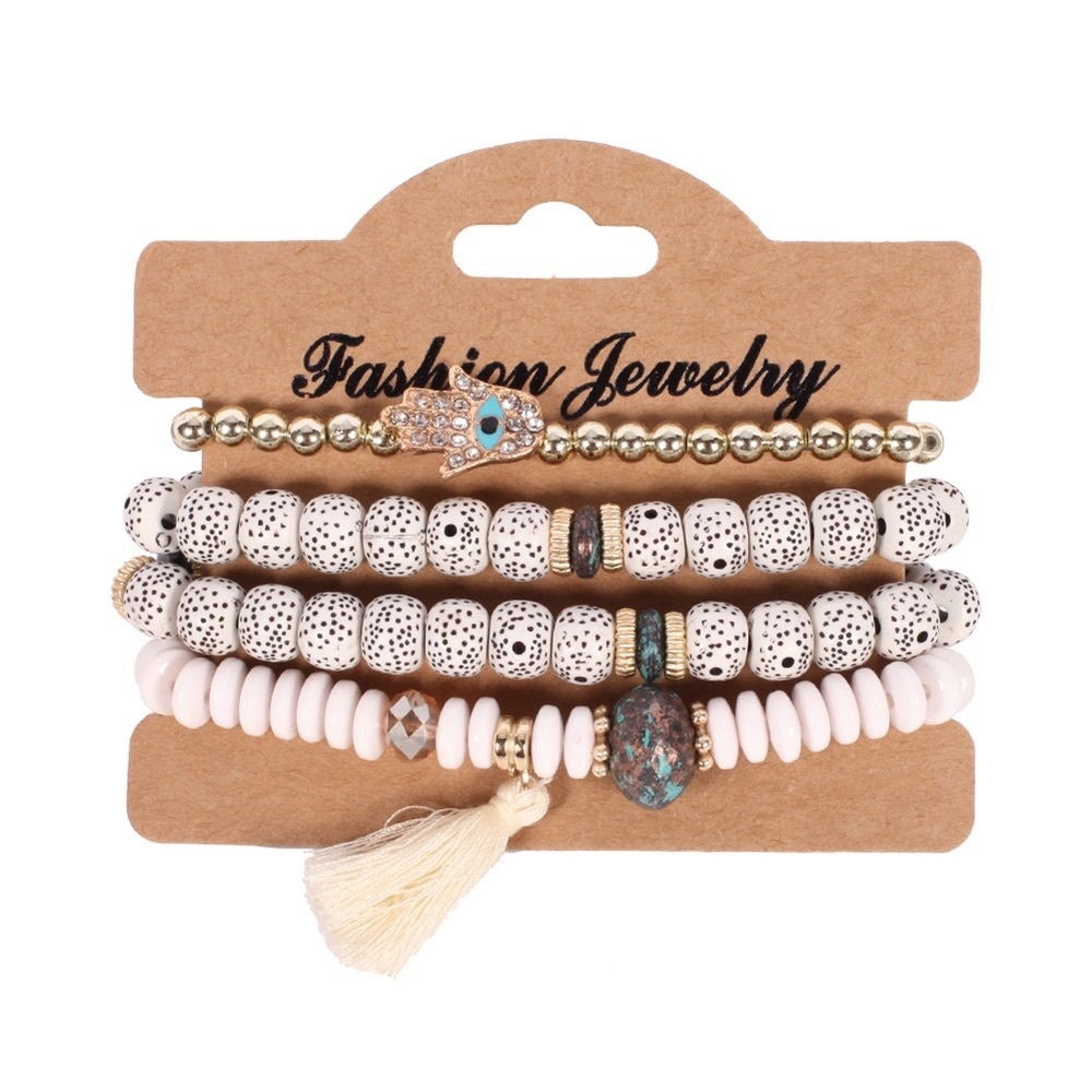 4 Piece Boho Evil Eye Beaded Bracelet - Picture 1 of 3